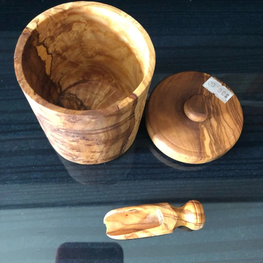 NATURAL OLIVE WOOD HONEY JAR
